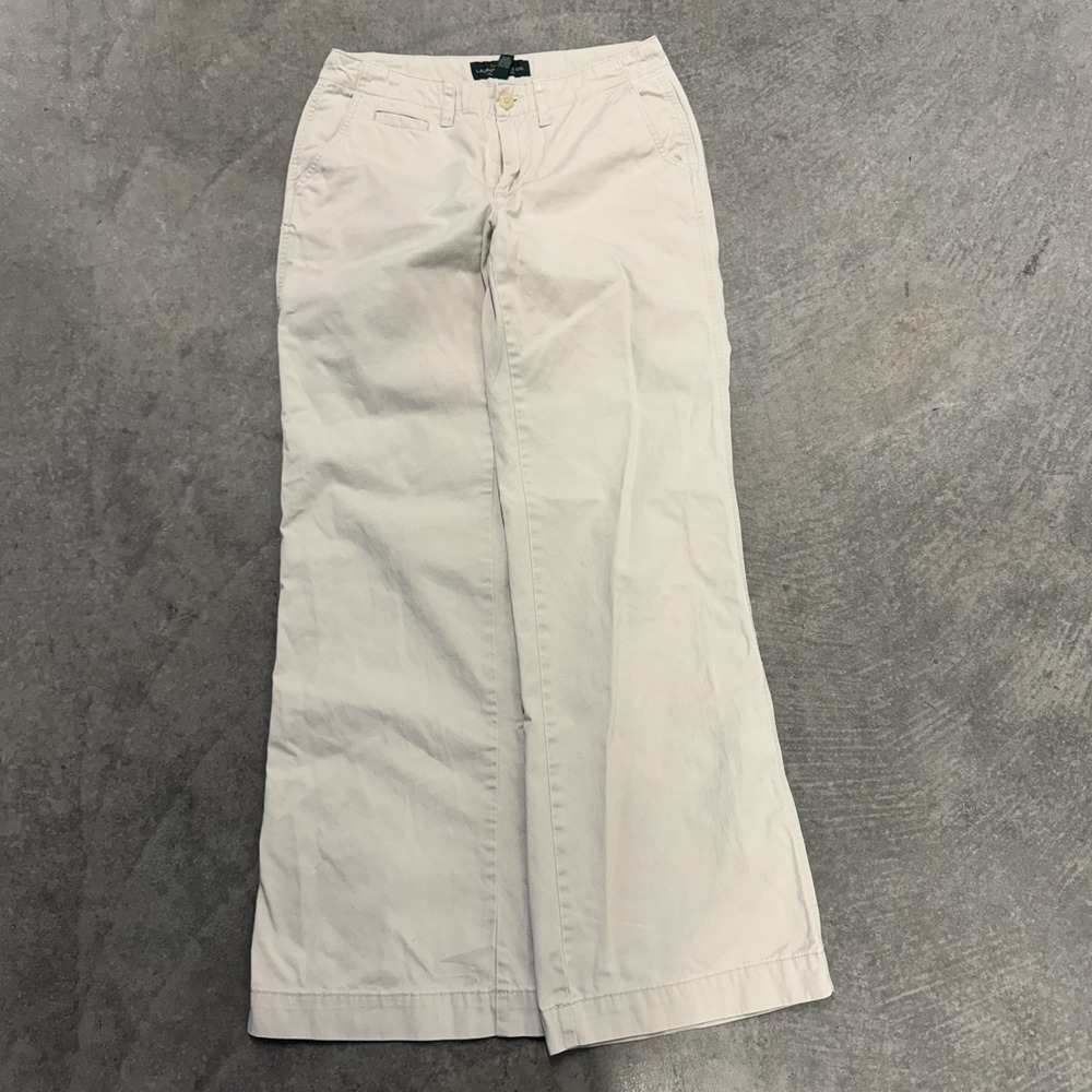 Women's Lauren Ralph Lauren Cream Cotton Flare Leg Pants Trousers Earthtone 2